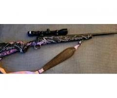 .243 WIN. Savage Axis WIN Rifle, Muddy Girl Pink Camo