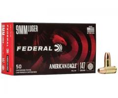 Federal American Eagle 9mm Luger Ammo 147 Grain Full Metal Jacket