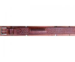 George Lawrence Leather Belt, Basketweave Tooing, 12 .22 Rimfire Cartridge Loops, Sz 42