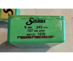 SIERRA HPBT 6MM .243 Dia, 107 Grain MATCH KING RIFLE BULLETS