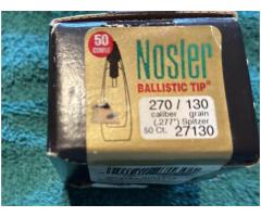 NOSLER 270 CAL. 130 GRAIN BALLISTIC TIP RIFLE BULLETS .277 SPITZER RELOADING 50 CT.