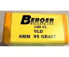 BERGER 6mm 95 GRAIN VLD RIFLE BULLETS J4 JACKETS 100 CT.