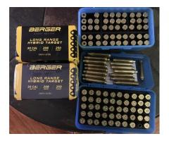 Berger 30 cal bullets,  300 win mag brass, 8 lb Retumbo powder