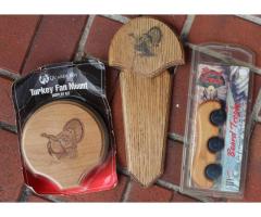 Three (3) New Wild Turkey Beard & Tail Fan Wood Mounts